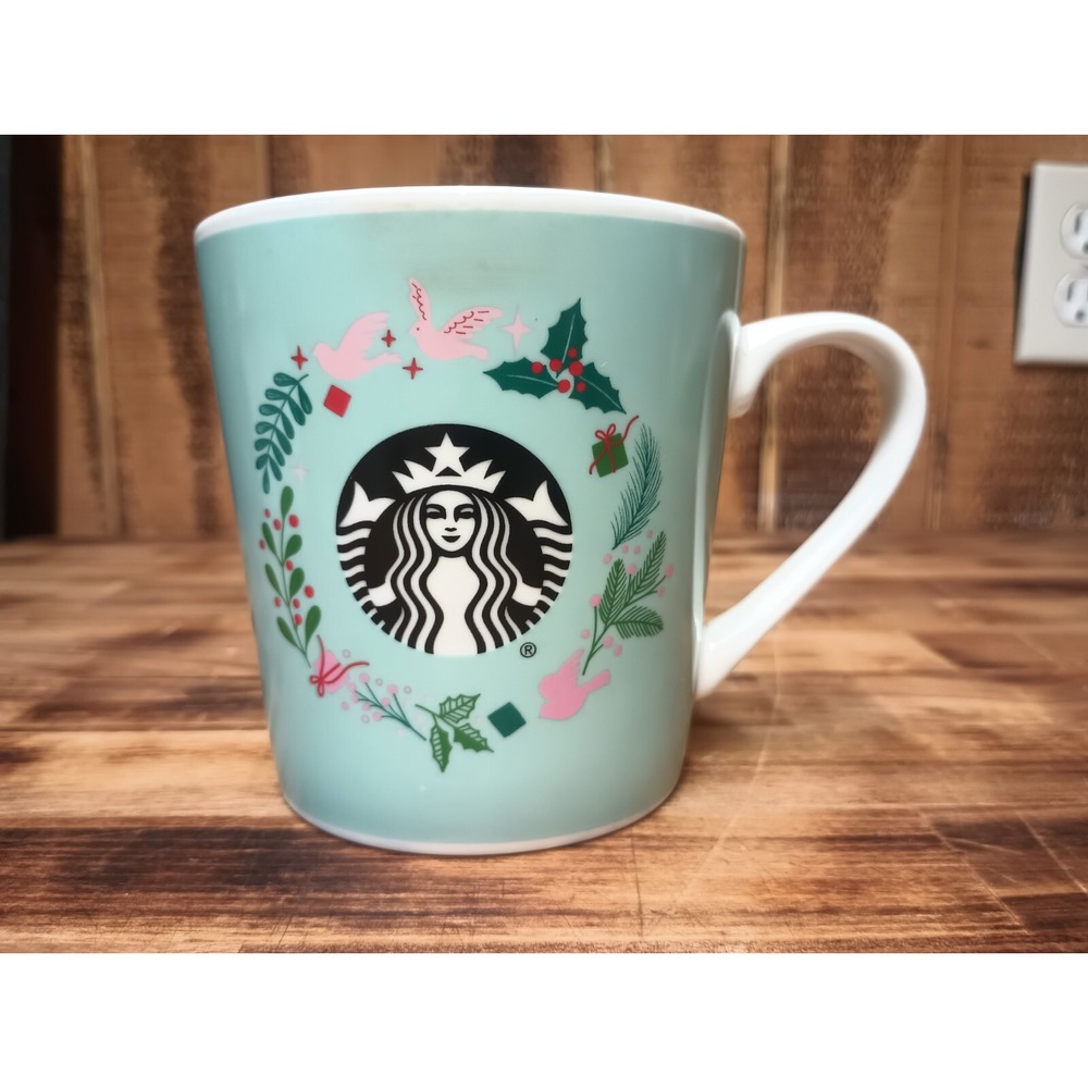 Starbucks 2019 Christmas Holiday Mermaid Coffee Cup Mug Blue Dove Holly 18 FL